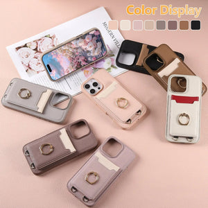 Leather iPhone Cases With Card Holder And Strap(With Stand)Pink-BC25039 Burycase
