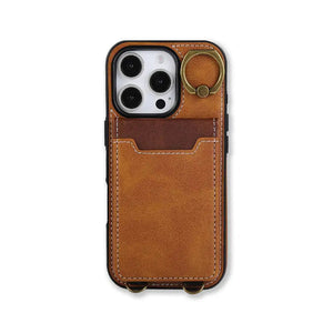 Leather iPhone Cases With Card Holder And Wrist Strap Brown-BC25042 Burycase