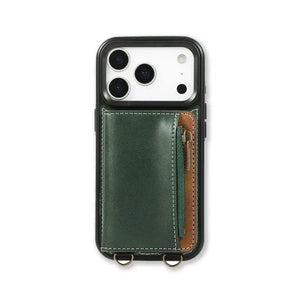 Leather iPhone Cases With Card Holder And Wrist Strap Green-BC25040 Burycase