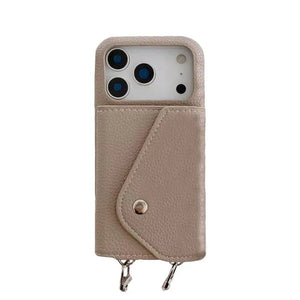 Leather iPhone Case With Card Holder And Strap Black-BC25025 Burycase