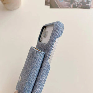 Fabric iPhone Case With Card Holder And Strap Blue-BC25029 Burycase