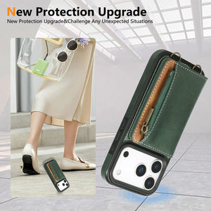 Leather iPhone Cases With Card Holder And Wrist Strap Green-BC25040 Burycase