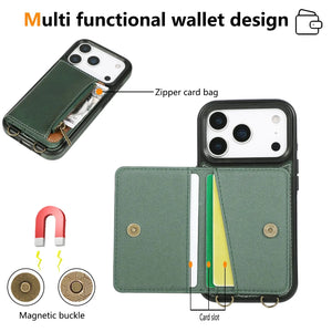 Leather iPhone Cases With Card Holder And Wrist Strap Green-BC25040 Burycase
