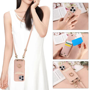 Leather iPhone Cases With Card Holder And Strap(With Stand)Pink-BC25039 Burycase