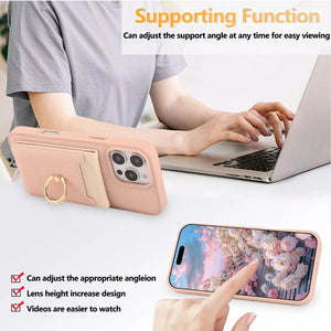 Leather iPhone Cases With Card Holder And Strap(With Stand)Pink-BC25039 Burycase