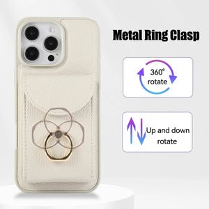 Leather iPhone Cases With Card Holder And Strap(With Stand) White-BC25031 Burycase