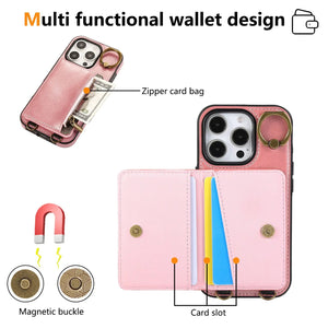 Leather iPhone Cases With Card Holder And Wrist Strap Pink-BC25041 Burycase