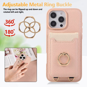 Leather iPhone Cases With Card Holder And Strap(With Stand)Pink-BC25039 Burycase