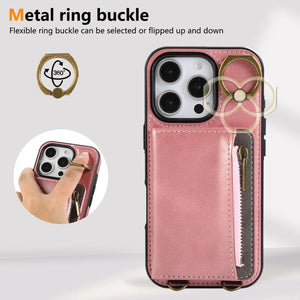 Leather iPhone Cases With Card Holder And Wrist Strap Pink-BC25041 Burycase