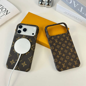 Premium Leather Monogram Magnetic iPhone Case(Compatible With Magsafe)For iPhone 17 Series-CYLV037
