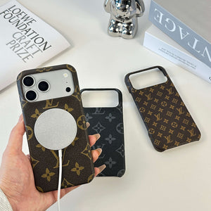 Premium Leather Monogram Magnetic iPhone Case(Compatible With Magsafe)For iPhone 17 Series-CYLV037