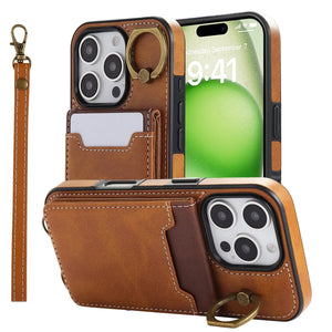 Leather iPhone Cases With Card Holder And Wrist Strap Brown-BC25042 Burycase