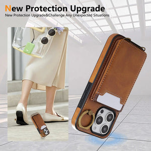 Leather iPhone Cases With Card Holder And Wrist Strap Brown-BC25042 Burycase