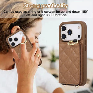 Leather iPhone Cases With Card Holder & Mirror And Strap Brown-BC25032 Burycase