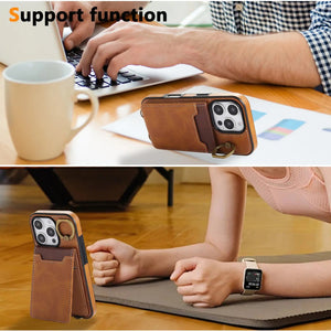 Leather iPhone Cases With Card Holder And Wrist Strap Brown-BC25042 Burycase