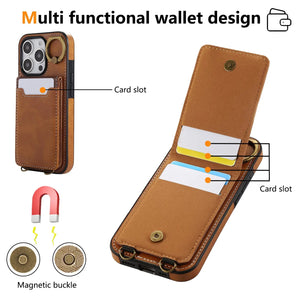 Leather iPhone Cases With Card Holder And Wrist Strap Brown-BC25042 Burycase