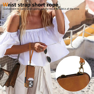 Leather iPhone Cases With Card Holder And Wrist Strap Brown-BC25042 Burycase