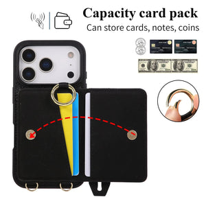 iPhone Case With Card Holder And Strap(With Holder)Black -BC25036 Burycase