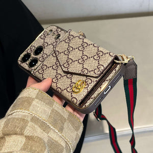 Premium GG iPhone Case With Wallet And Crossbody Strap For iPhone 17 Series-CYGG003