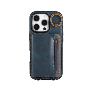 Leather iPhone Cases With Card Holder And Wrist Strap Pink-BC25041 Burycase
