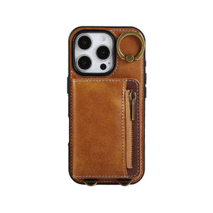 Leather iPhone Cases With Card Holder And Wrist Strap Pink-BC25041 Burycase