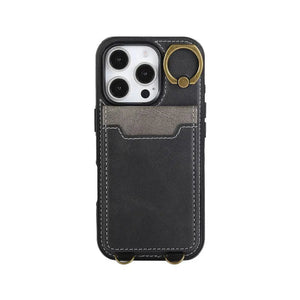 Leather iPhone Cases With Card Holder And Wrist Strap Brown-BC25042 Burycase