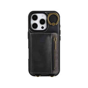Leather iPhone Cases With Card Holder And Wrist Strap Pink-BC25041 Burycase