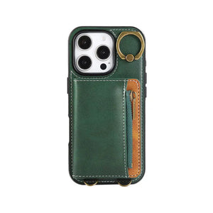 Leather iPhone Cases With Card Holder And Wrist Strap Pink-BC25041 Burycase