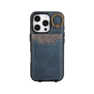 Leather iPhone Cases With Card Holder And Wrist Strap Brown-BC25042 Burycase