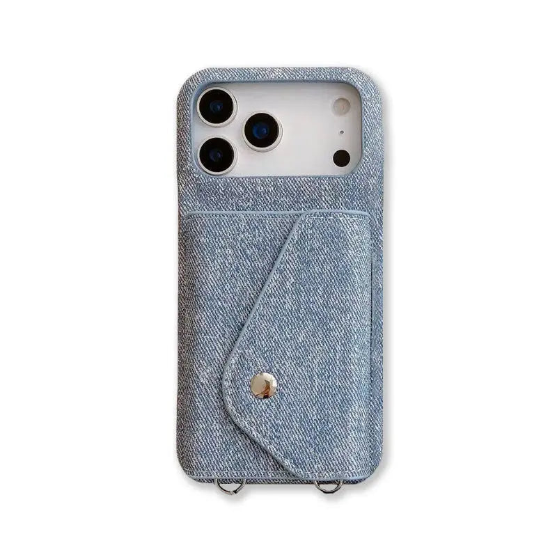Fabric iPhone Case With Card Holder And Strap Blue-BC25029 Burycase
