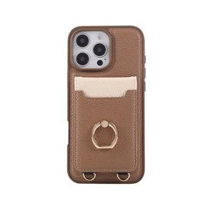 Leather iPhone Cases With Card Holder And Strap（With Stand）Pink-BC25039 Burycase