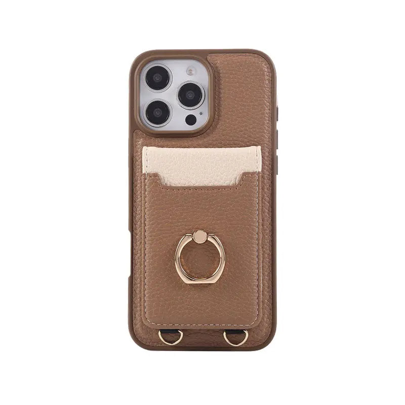 Leather iPhone Cases With Card Holder And Strap（With Stand）Pink-BC25039 Burycase