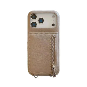 Leather iPhone Case With Mirror & Strap And Card Holder Purlple-BC25026 Burycase