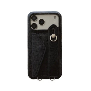 Leather iPhone Case with Card Holder And Strap Brown-BC25016 Burycase