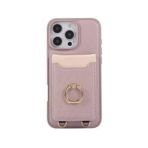 Leather iPhone Cases With Card Holder And Strap（With Stand）Pink-BC25039 Burycase