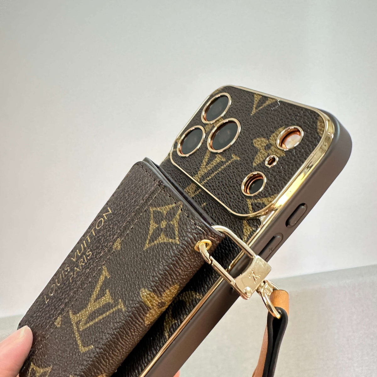 Refined Leather Monogram iPhone Case With Wallet And Crossbody Strap For iPhone 17 Series-CYLV128