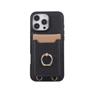 Leather iPhone Cases With Card Holder And Strap（With Stand）Pink-BC25039 Burycase