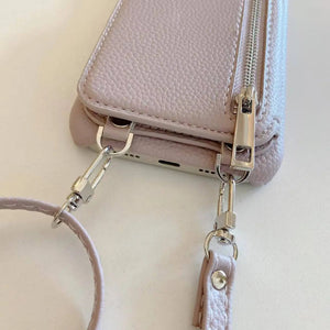 Leather iPhone Case With Mirror & Strap And Card Holder Purlple-BC25026 Burycase