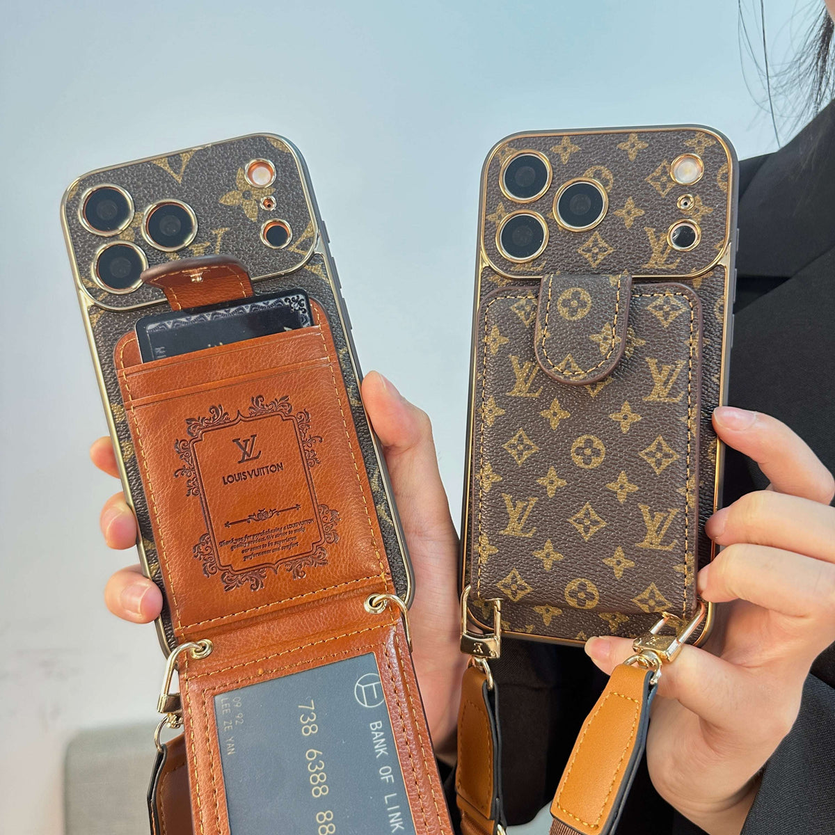 Leather Monogram iPhone Case With Wallet And Crossbody Strap For iPhone 17 Series-CYLV132