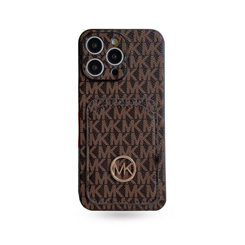 Leather MK iPhone Case With Card Holder Brown-MKC241620