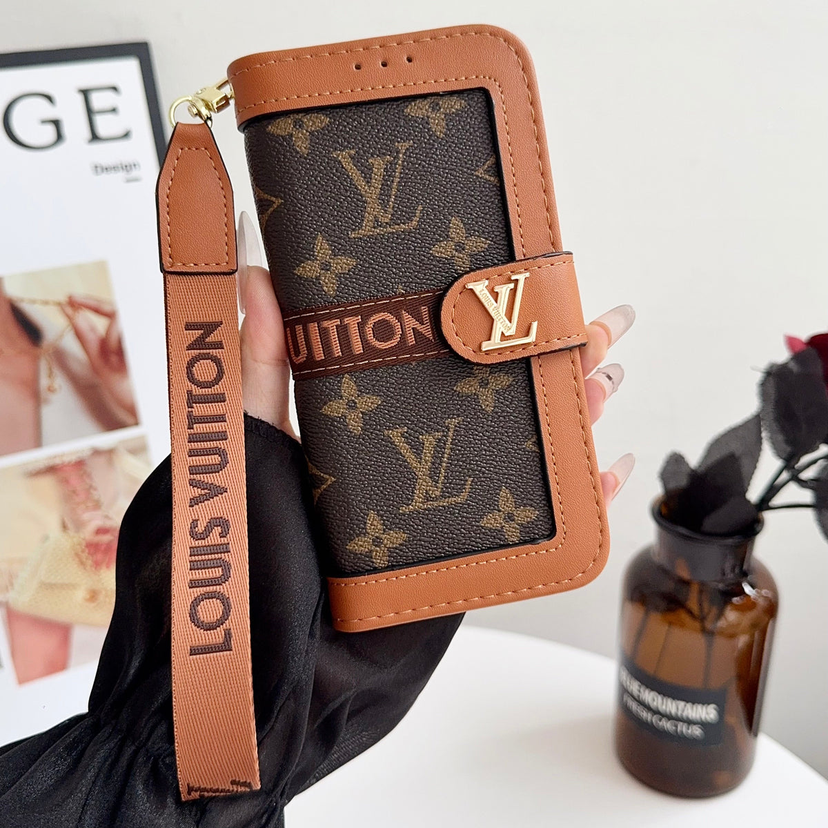 Leather Leather Flip Monogram Phone Case With Card Holder And Strap Big Printing -CFLB200911