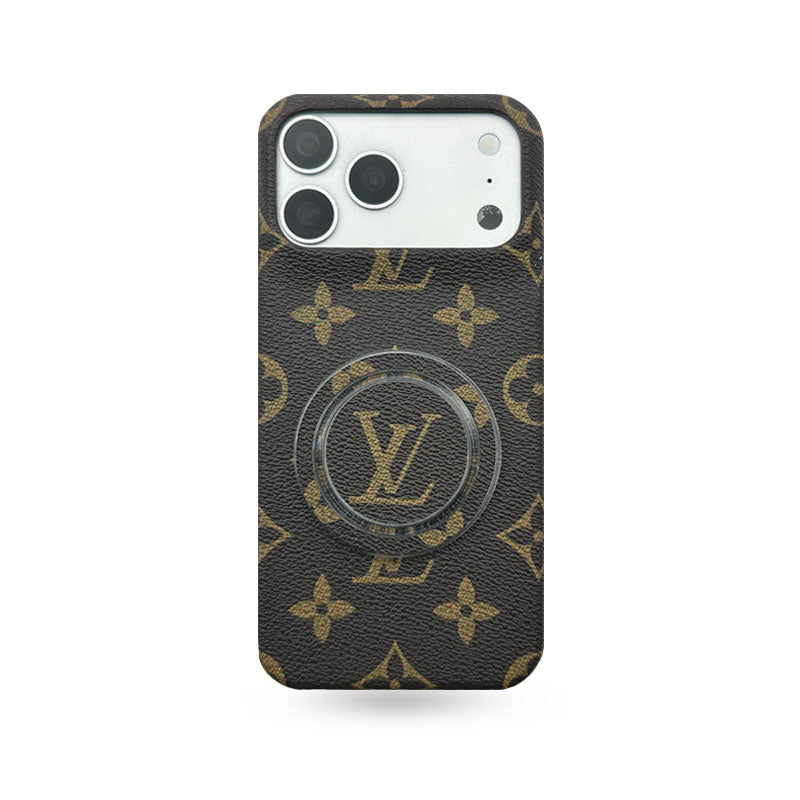 Classic Leather Monogram iPhone Case With Magnetic Stand Big Printing For iPhone 17 Series-CYLV062