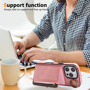 Leather iPhone Cases With Card Holder And  Wrist Strap Pink-BC25041 Burycase