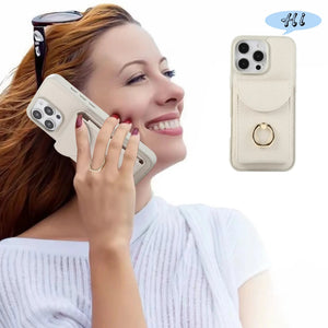 Leather iPhone Cases With Card Holder And Strap（With Stand） White-BC25031 Burycase