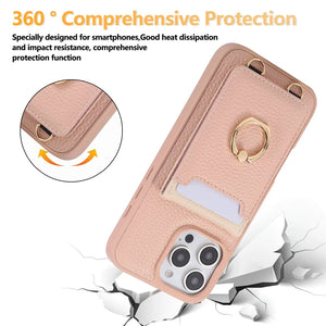 Leather iPhone Cases With Card Holder And Strap（With Stand）Pink-BC25039 Burycase