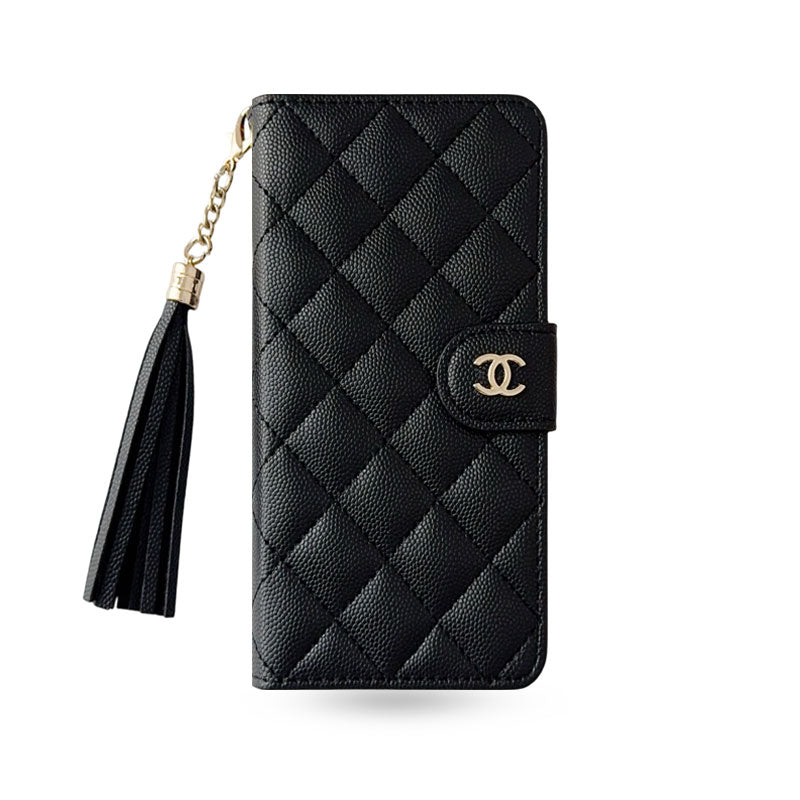 Luxury CC iPhone Case With Flip Wallet Black For iPhone 17 Series-CYCC010