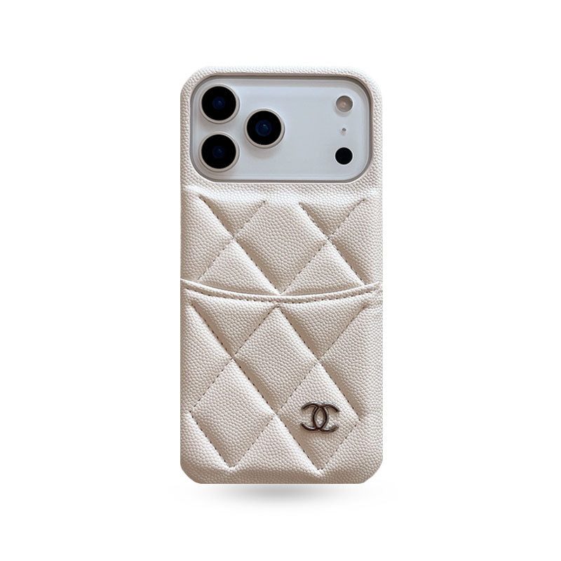 Luxury Leather CC iPhone Case With Card Holder White For iPhone 17 Series-CYCC056