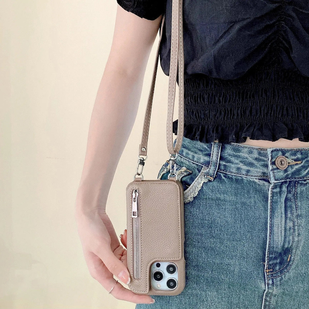 Classic Leather iPhone Case With Zip Wallet And Strap-BC25002 Burycase