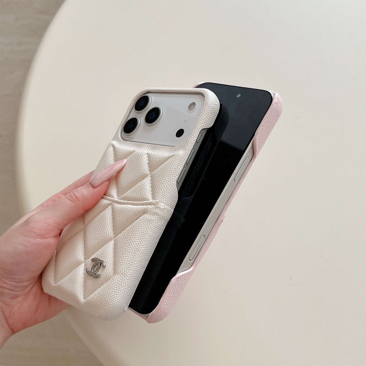 Luxury Leather CC iPhone Case With Card Holder White For iPhone 17 Series-CYCC056
