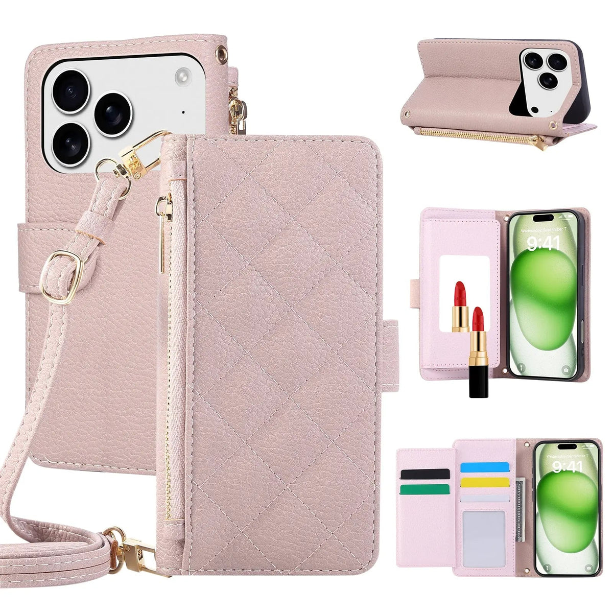 iPhone Case With Card Holder And Crossbody Strap Purple -BC25035 Burycase